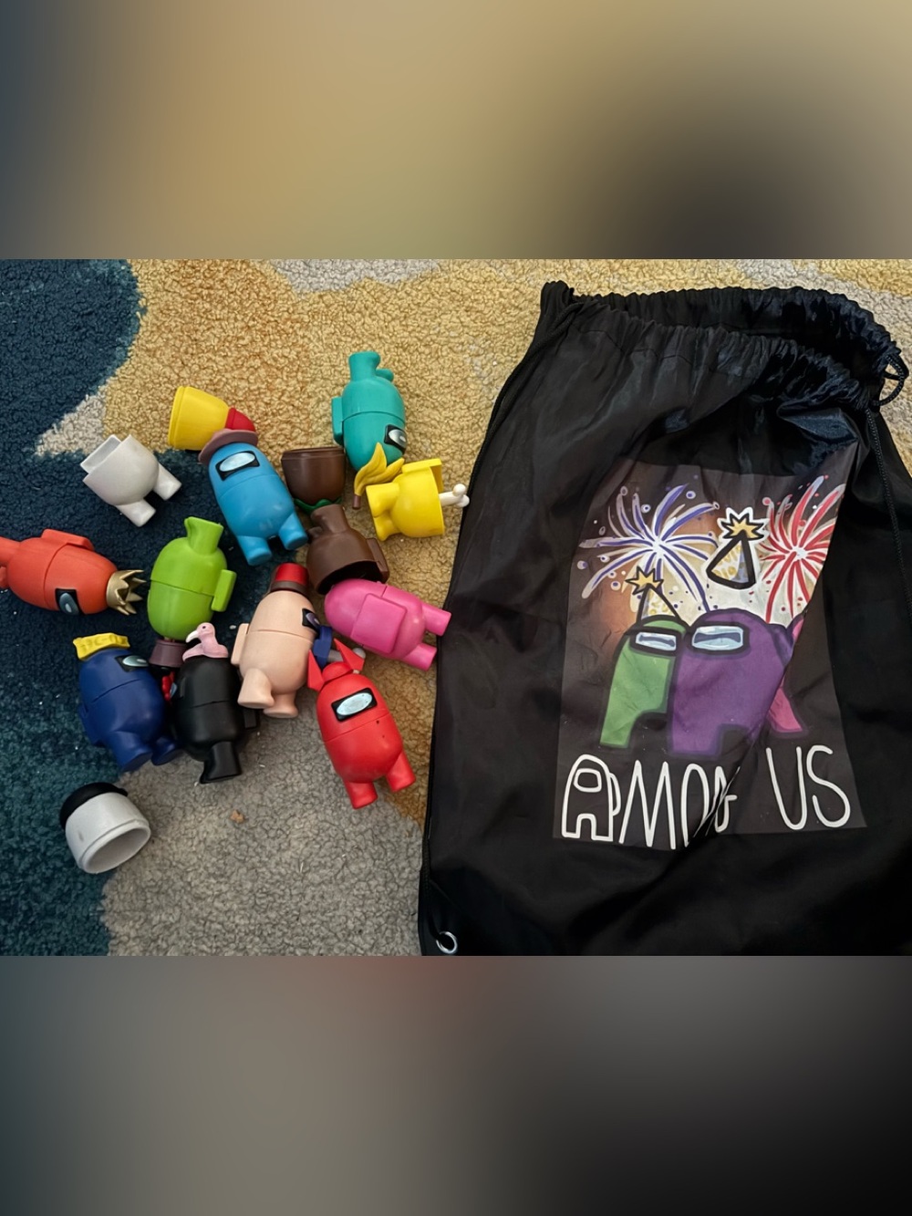 Among Us Crewmates Toy Figure Set with Black Drawstring Bag - Multi Color